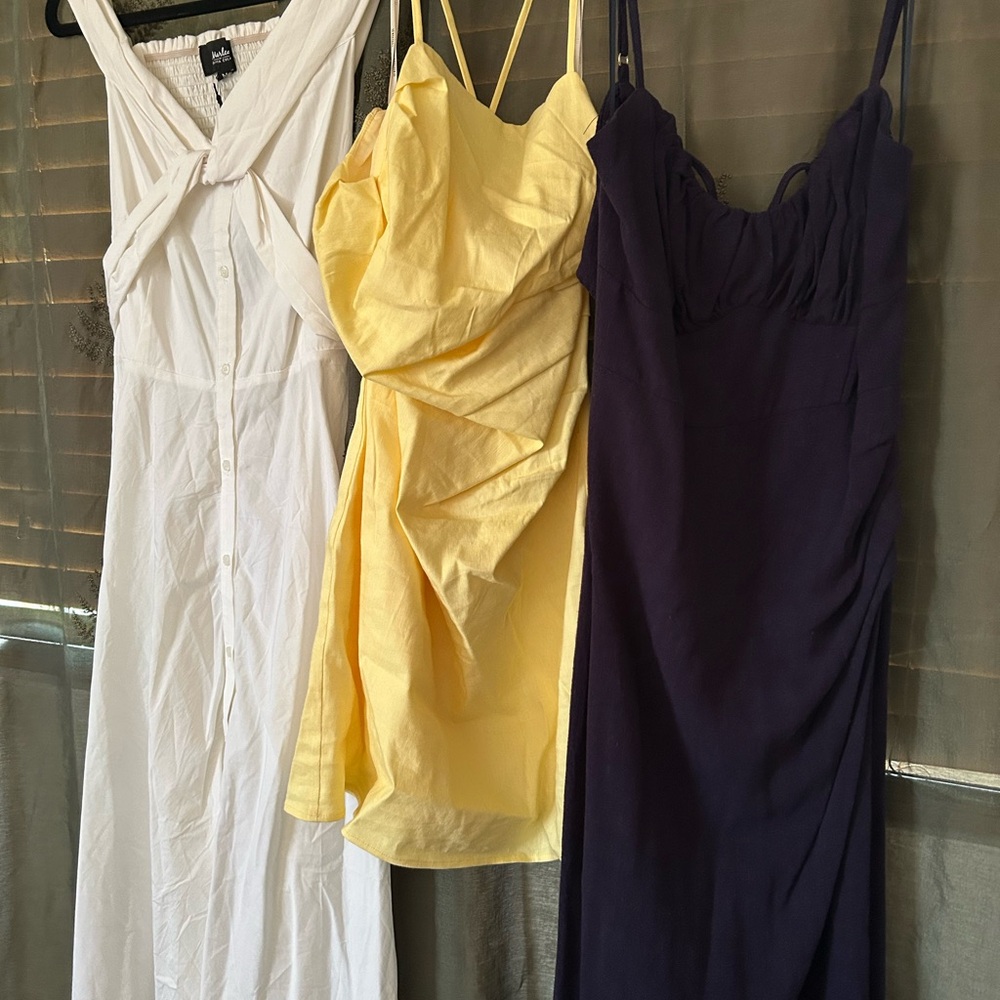 White, Yellow, and Purple Dresses